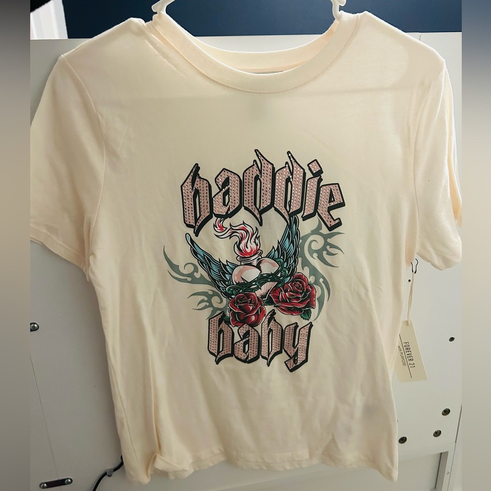 Forever 21 Rhinestone Bedazzled Y2K Ed Hardy looking Tee βBaddie Babyβ
